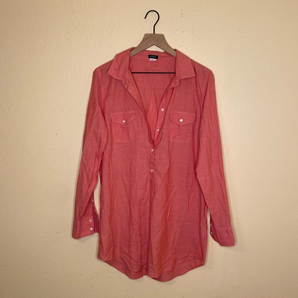 J. Crew Tops - J. Crew Chambray Popover Tunic Red Size L